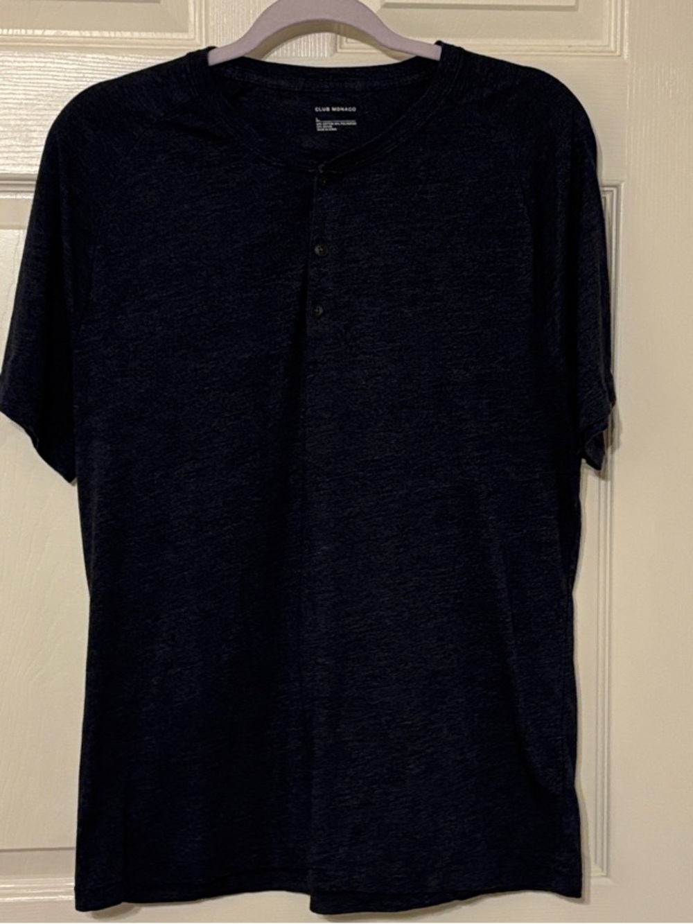 Club Monaco Men's Short-Sleeve Henley in Charcoal Blue
